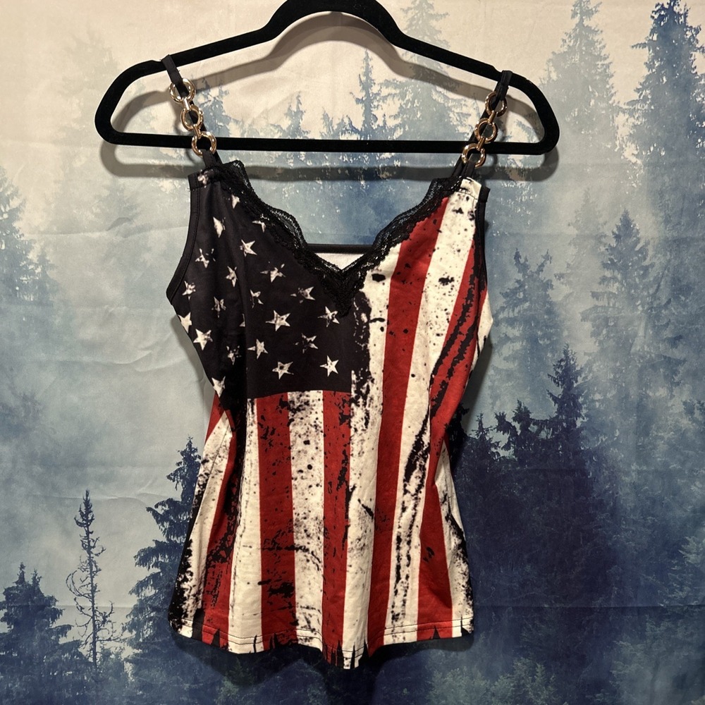 Women's Grunge American Flag Camisole Tank Top Size Medium